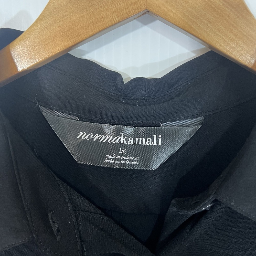 Norma Kamali Midi Knit Shirt Dress Black Long Sleeve Button Down Sz L Minimalist - Picture 6 of 11